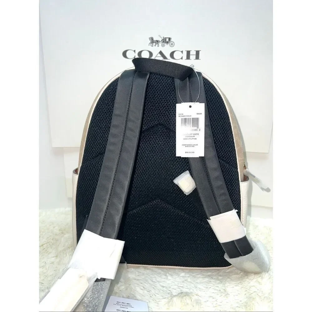🔥🎁NWT! Coach Court Backpack in Signature Canvas Sand/Chalk CZ176 Msrp:$450.00